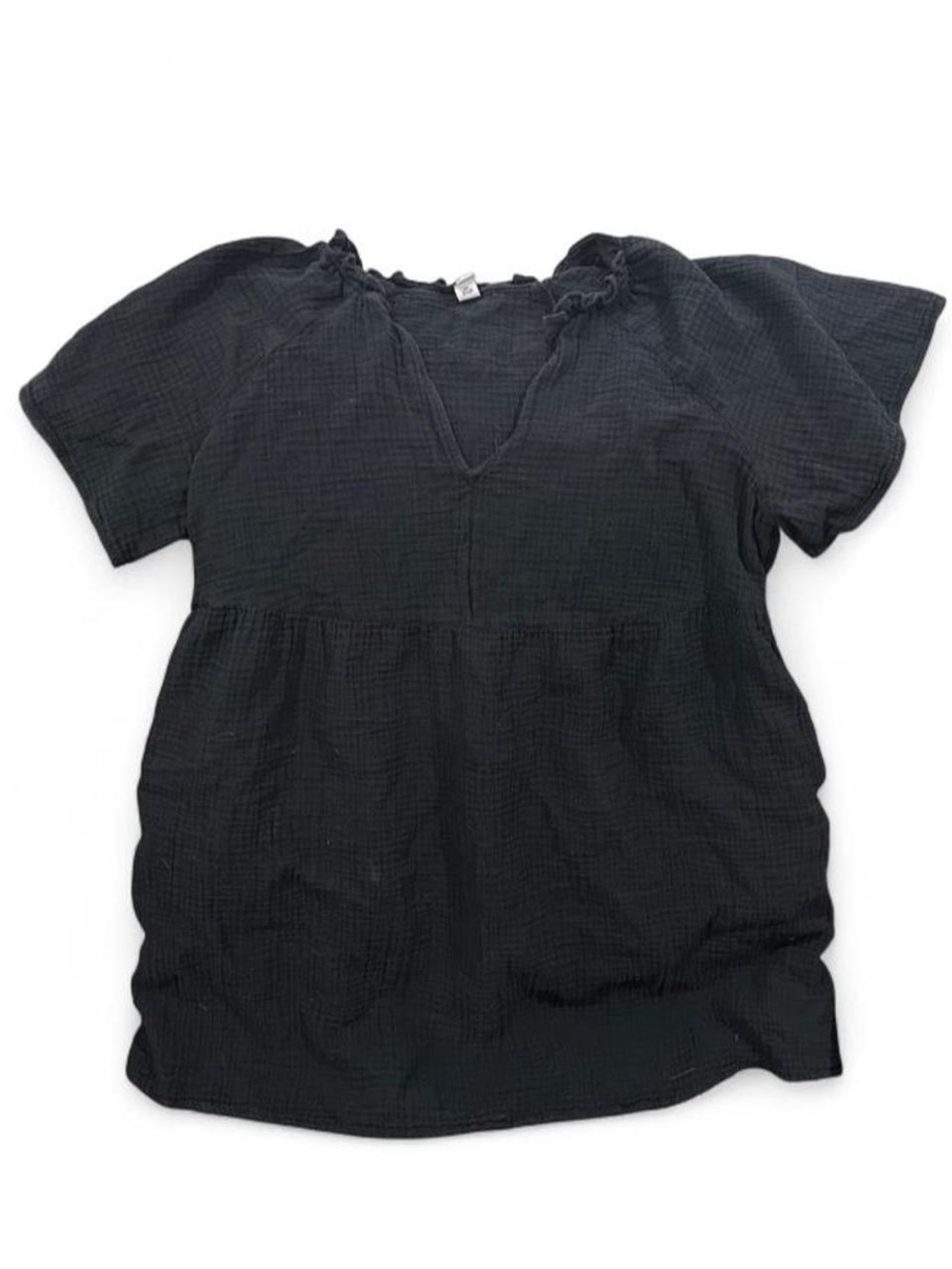 Women's Black V-Neck Short Sleeve Peasant Dress